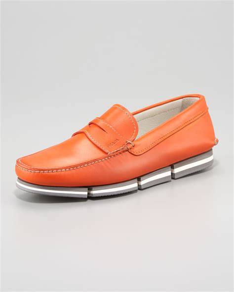 orange prada penny loafers|prada suede loafer.